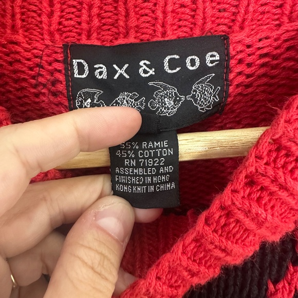 Vintage Black & Red Patchwork Chunky Mockneck Grannycore Grandpa Sweater Sz S - Picture 8 of 8